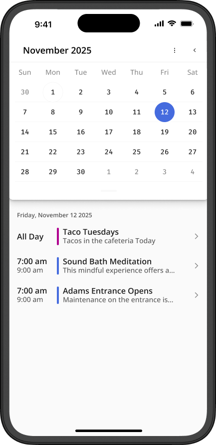 Cohesion app: air quality, events, inspections, and work order screens